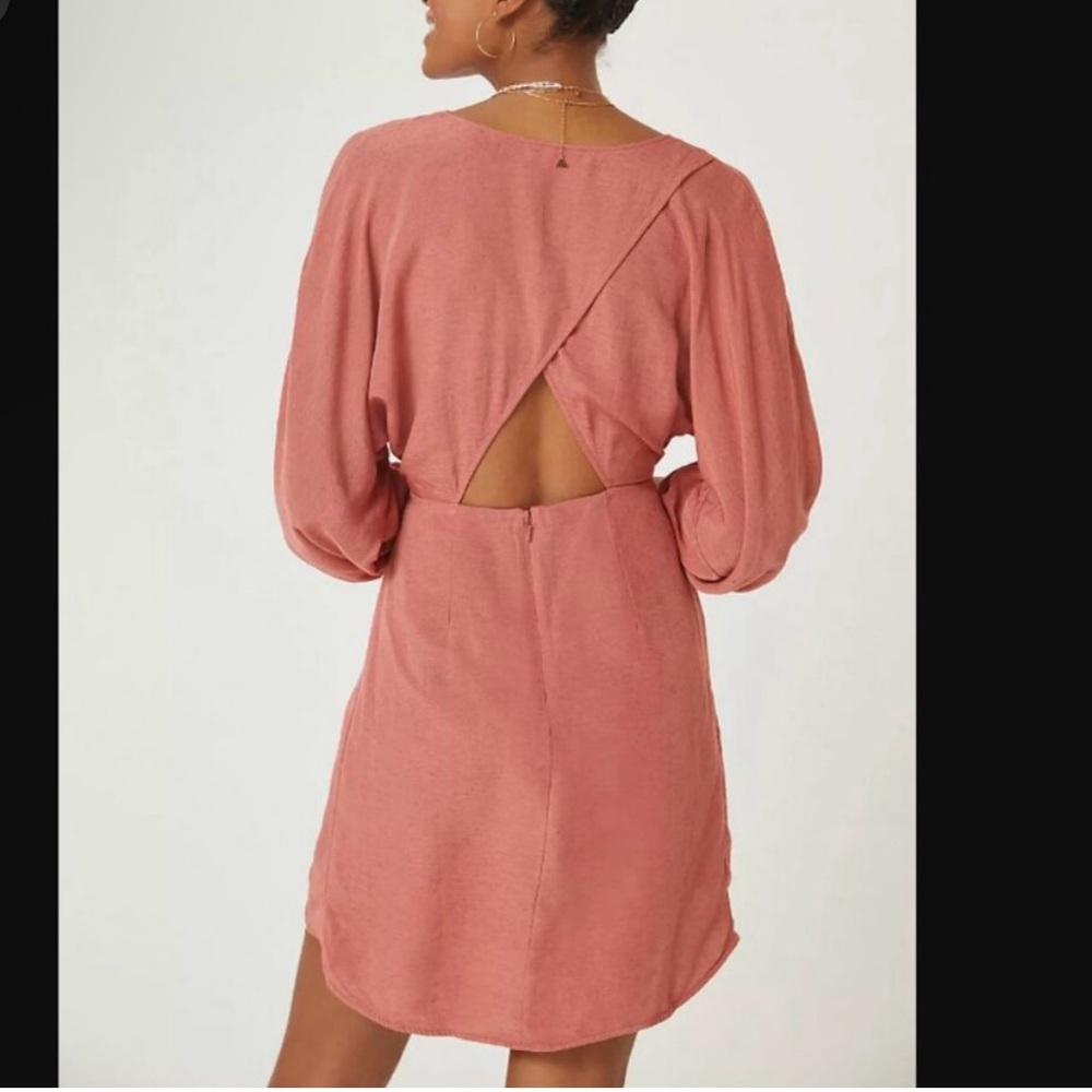 Anthropologie Dusty Rose Mini Wrap Dress - Picture 2 of 5